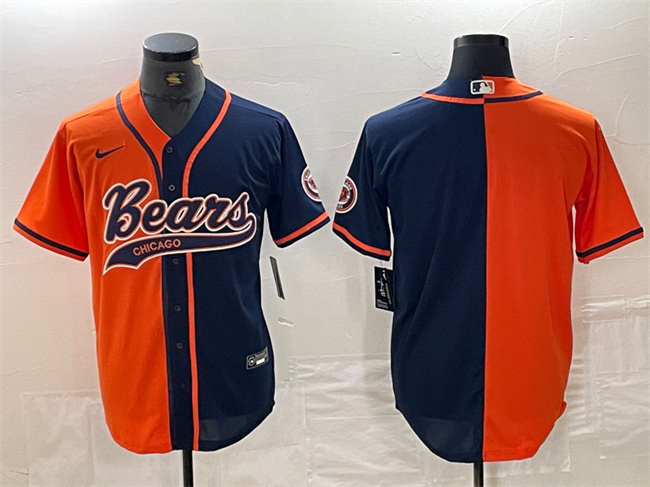 Men's Chicago Bears Blank Orange/Navy Split With Patch Cool Base Stitched Baseball Jersey Men's Chicago Bears Blank Orange/Navy Split With Patch Cool Base Stitched Baseball Jersey
